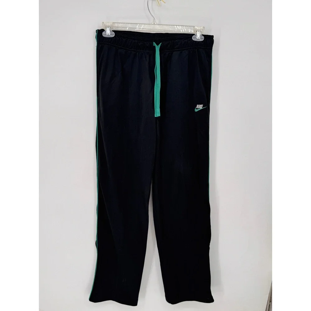 Nike Track Pants Mens Medium Black Teal Embroidered Logo Zipper Cuffs Athletic